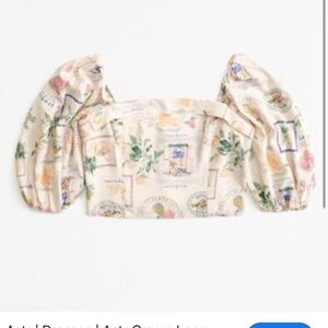 Abercrombie & Fitch Cream Floral Crop Top with Puff Sleeves